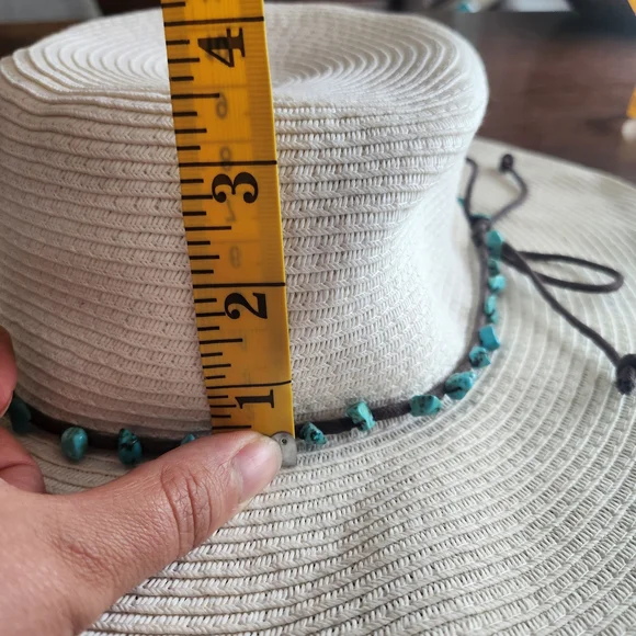 White Sun Hat with Teal Accents - Picture 7 of 7